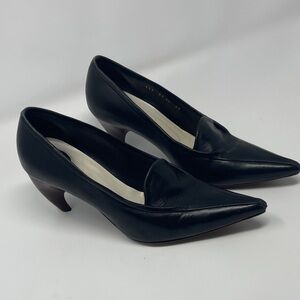 Italian Leather Black Pointed Heels - Sz 6.5